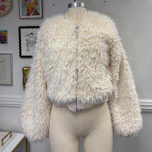 Wild Fable Fluffy Faux Fur Puffy Sleeve Crop Shaggy Winter Cool Girl Coat Size M